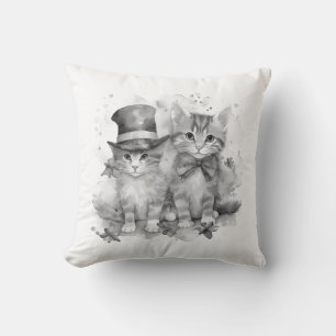 Black and white kittens with bow tie and cute hat cushion