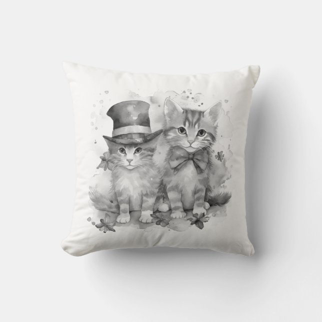 Black and white kittens with bow tie and cute hat cushion (Front)