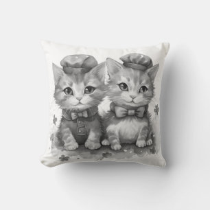Black and white kittens with bow tie and cute hats cushion