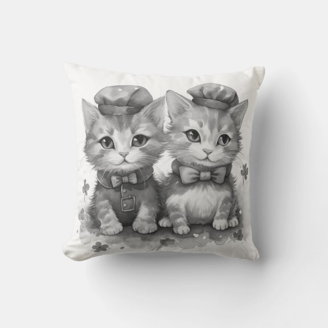 Black and white kittens with bow tie and cute hats cushion (Front)