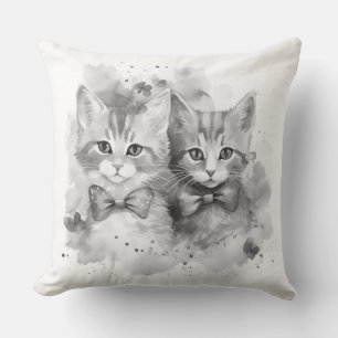 Black and white kittens with bows and butterflies cushion