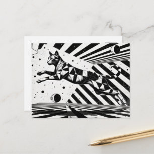 black and white kitty cat optical illusion postcard