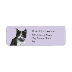 Black and White Kitty Cat Return Address Label