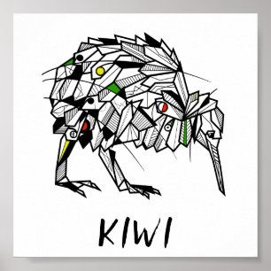 Black and white kiwi bird poster