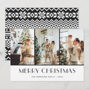 Black and White Knitted Pattern Photo Christmas Holiday Card