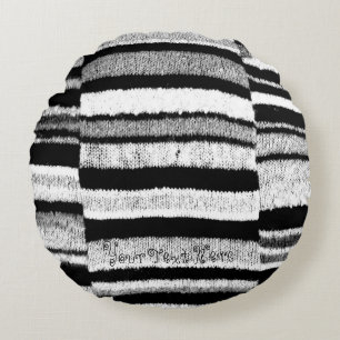 black and white knitted stripes vintage fun design round cushion