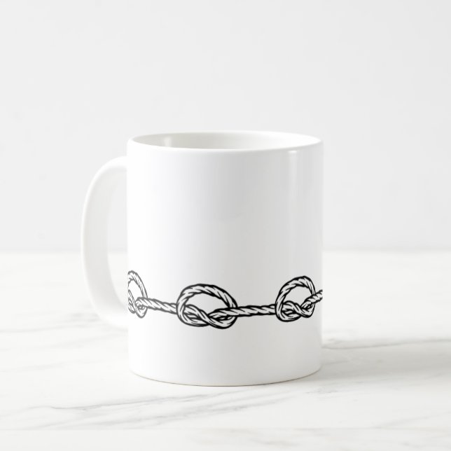 Black and white knotted rope pattern coffee mug (Front Left)