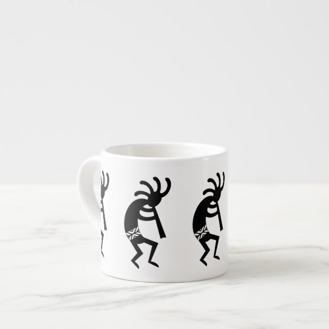 Black And White Kokopelli Southwest Espresso Cup (Front Left)