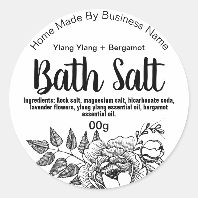 Black And White Labels For Homemade Bath Salt (Front)
