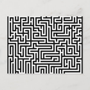 Black and white labyrinth maze postcard