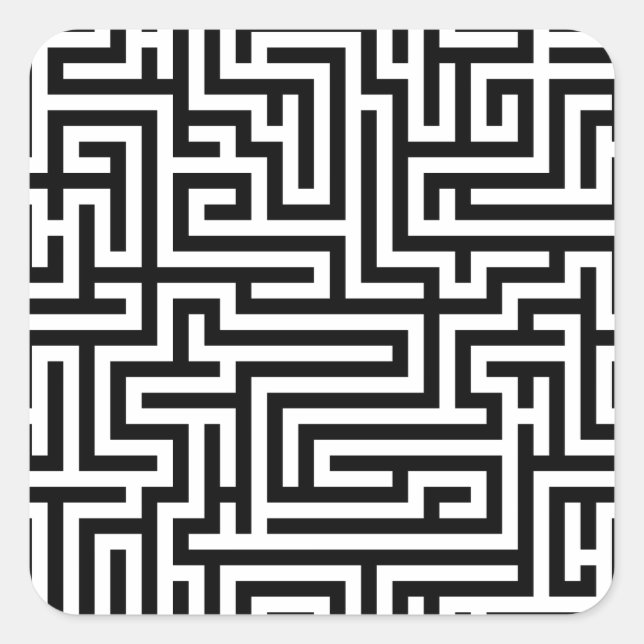 Black and white labyrinth maze square sticker (Front)