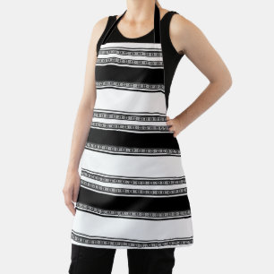 Black and white lace braid and horizontal stripes apron