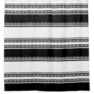Black and white lace braid and horizontal stripes  shower curtain