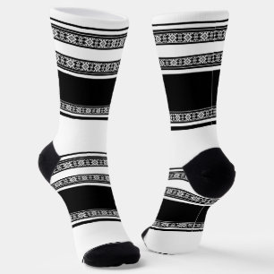 Black and white lace braid and horizontal stripes socks