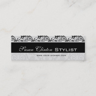 Black and White Lace   Damask Mini Business Card