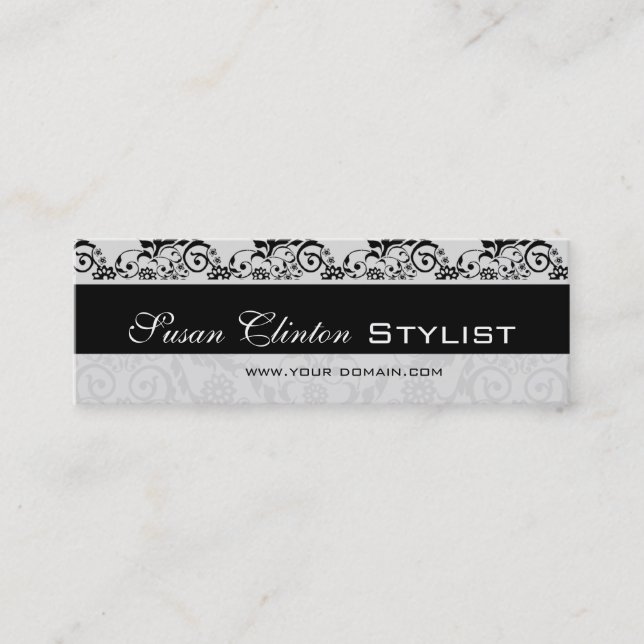 Black and White Lace   Damask Mini Business Card (Front)