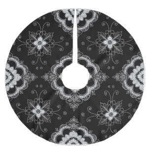Black and white lace decorative pattern brushed polyester tree skirt
