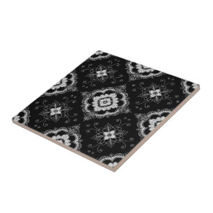 Black and white lace decorative pattern ceramic tile