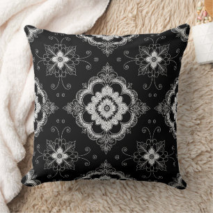 Black and white lace decorative pattern cushion