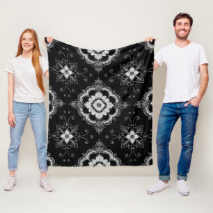 Black and white lace decorative pattern fleece blanket
