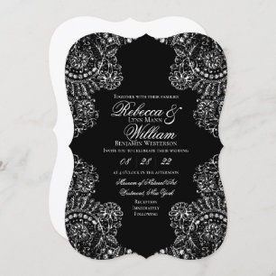 Black and White Lace Elegant Gothic Wedding Invitation