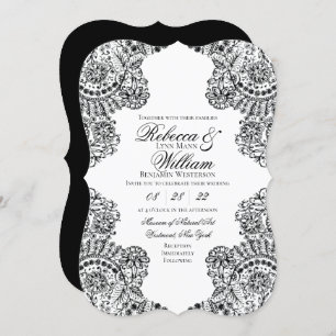Black and White Lace Elegant Gothic Wedding Invitation