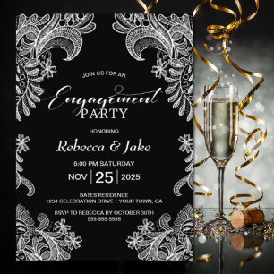 Black and White Lace Engagement Party Invitation