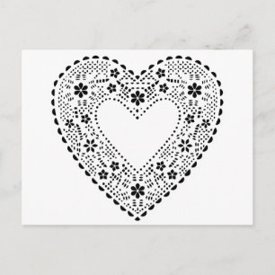Black and White Lace Heart Postcard