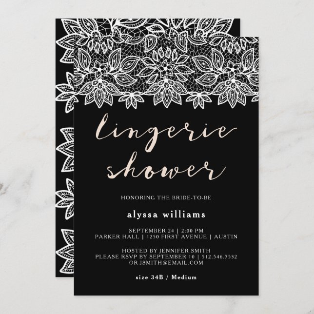 Black and White Lace Lingerie Shower Invitation (Front/Back)