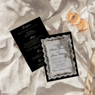 Black And White Lace Old Money All In One Wedding Invitation