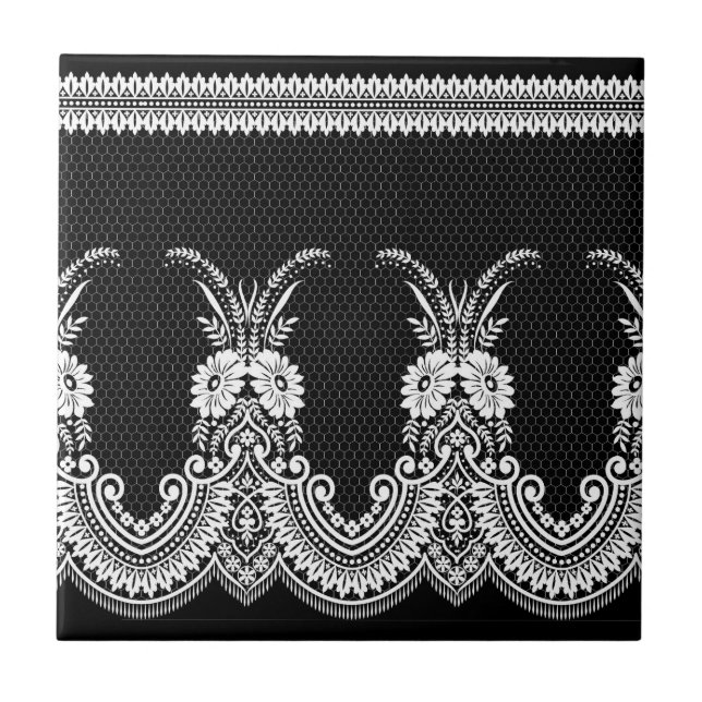 Black And white Lace Ornaments 1 Ceramic Tile (Front)