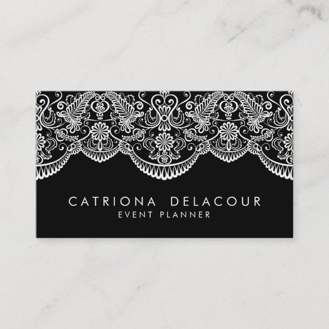 Black and White Lace Pattern Business Card (Front)