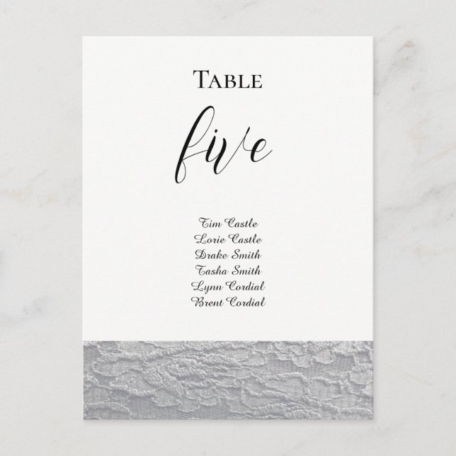 Black and White Lace Table Seating Card (Front)