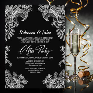 Black and White Lace Wedding After Party Invitation
