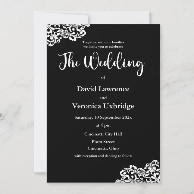 Black and White Lace Wedding Invitation (Front)