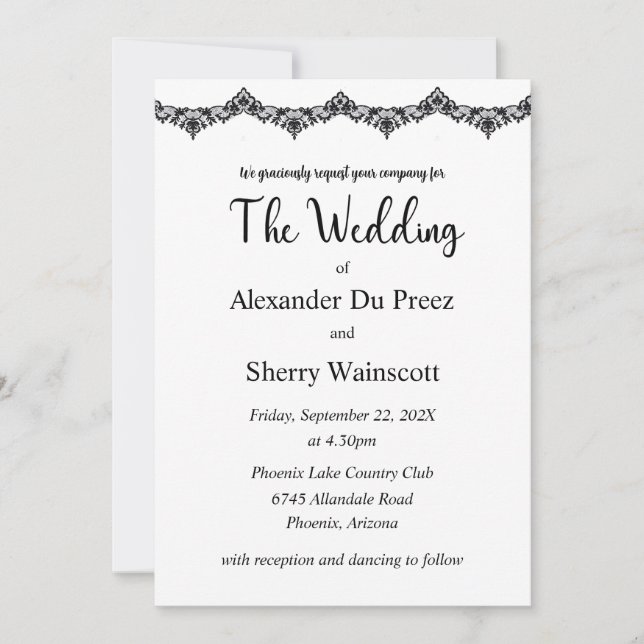 Black and white lace wedding invitations (Front)