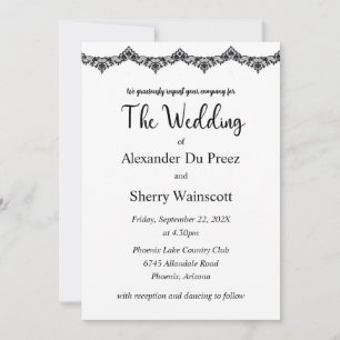 Black and white lace wedding invitations