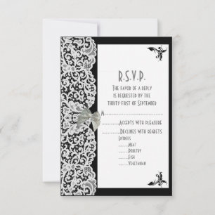 Black and white lace wedding R.S.V.P RSVP Card