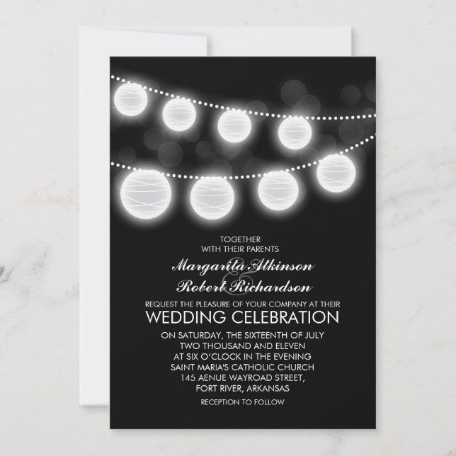 black and white lanterns wedding invitation (Front)