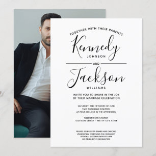 Black and White Large Calligraphy - Photo Wedding Invitation