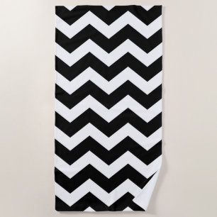 Black and White Large Chevron Pattern Beach Towel