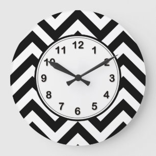 Black and White Large Chevron ZigZag Pattern Clock