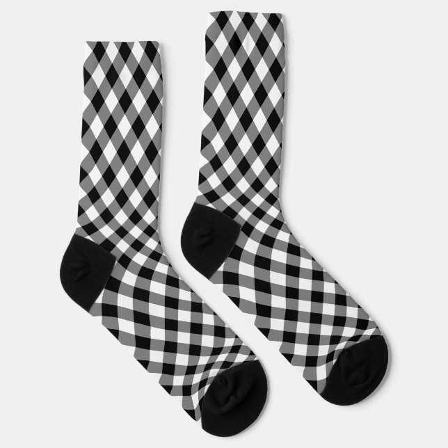 Black and White Large Diag. Gingham Checks Socks (Right)