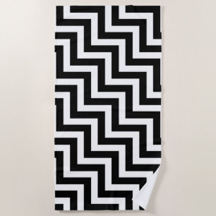Black and White Large Diagonal Chevron Stripes Beach Towel
