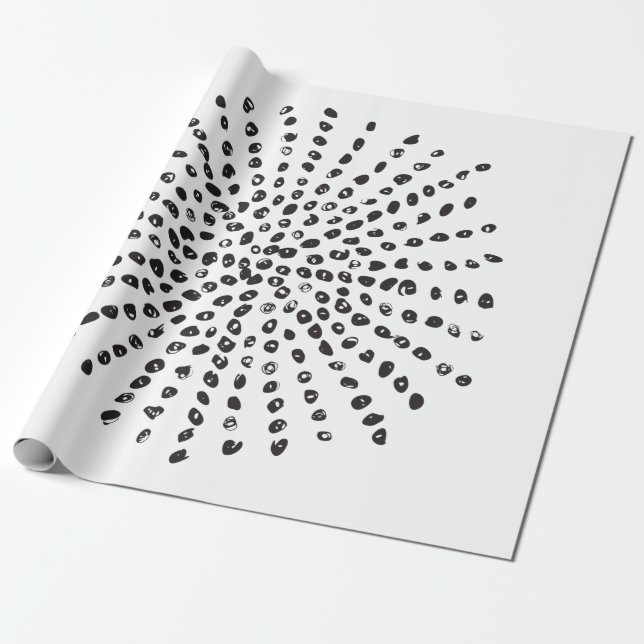 Black and White Large Dot Burst Pattern Gift Wrapping Paper (Unrolled)