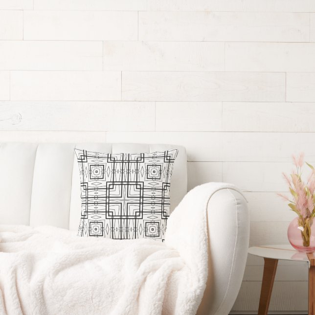 Black and White Large Geometric Squares Pattern Cushion (Couch)