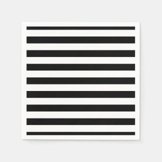 Black and White Large Horizontal Stripes Paper Napkin