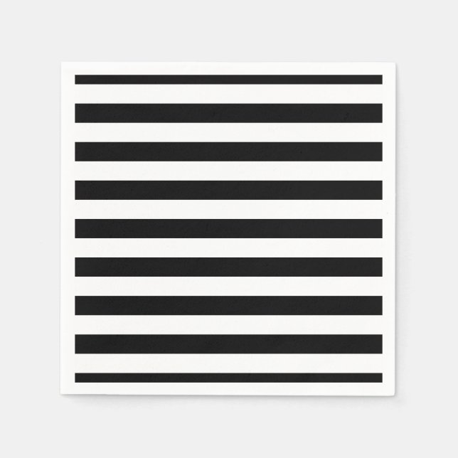 Black and White Large Horizontal Stripes Paper Napkin (Front)