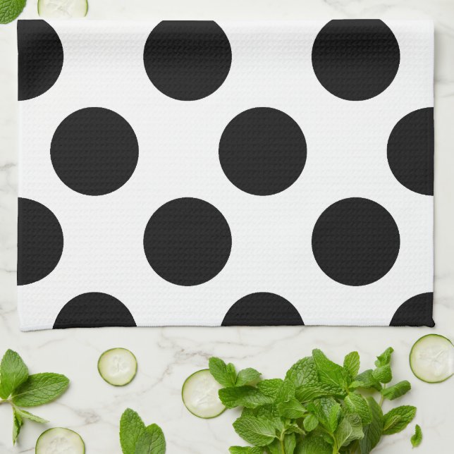 Black and White Large Polka Dot Kitchen Towel (Folded)