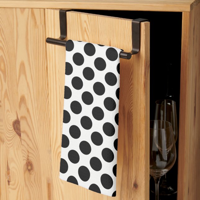 Black and White Large Polka Dots Kitchen Towels (Thirds Fold)